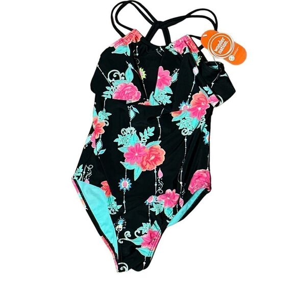 NEW WITH TAGS Wonder Nation Girls Floral Swimsuit 7-8 - Picture 1 of 3